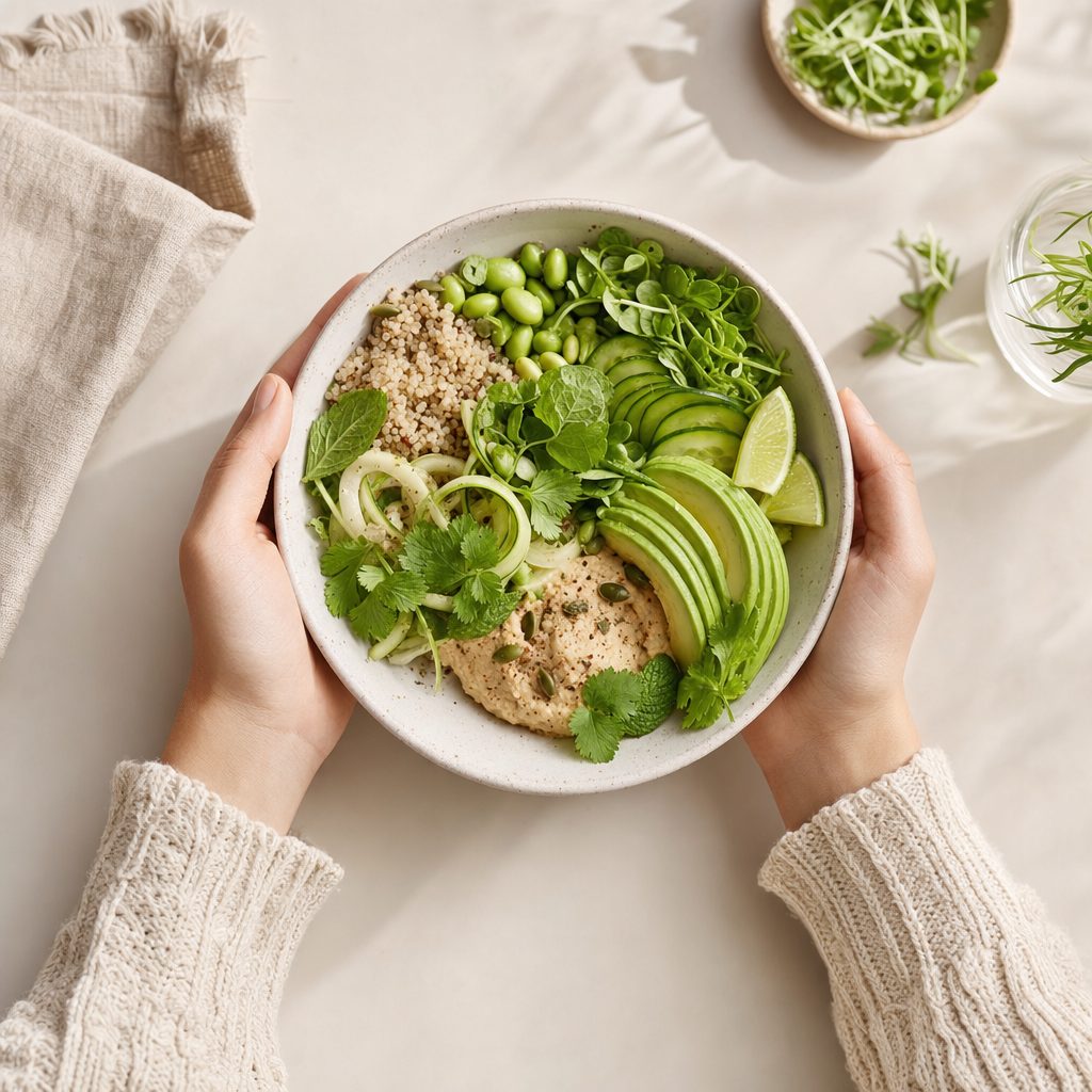 Mediterranean Bowl mit gegrilltem Hähnchen, Rucola, Oliven und Fetakäse