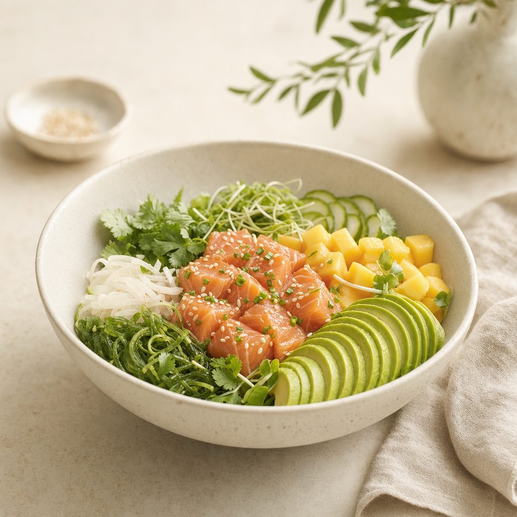 Hawaiian Aloha Bowl mit Lachs, Avocado und Mango